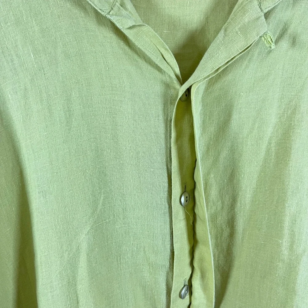 Planet By Lauren G Linen Chartreuse Green Signature Shirt Lagenlook USA Made OS - Picture 5 of 8